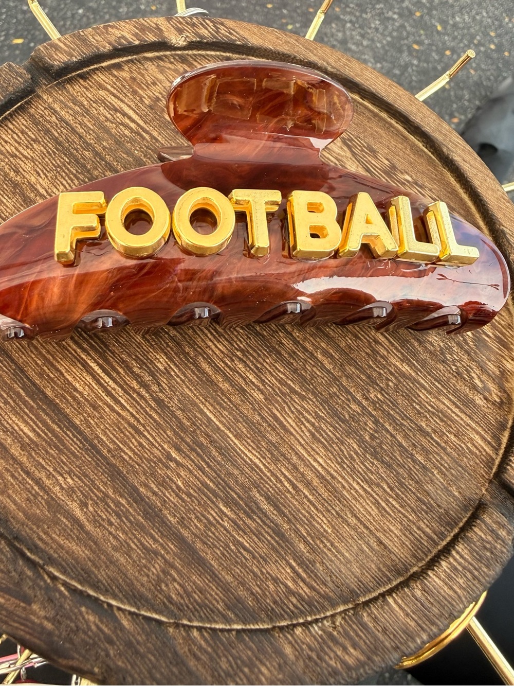 Tortoiseshell Hair Claw Clip with Gold 'FOOTBALL' Letters